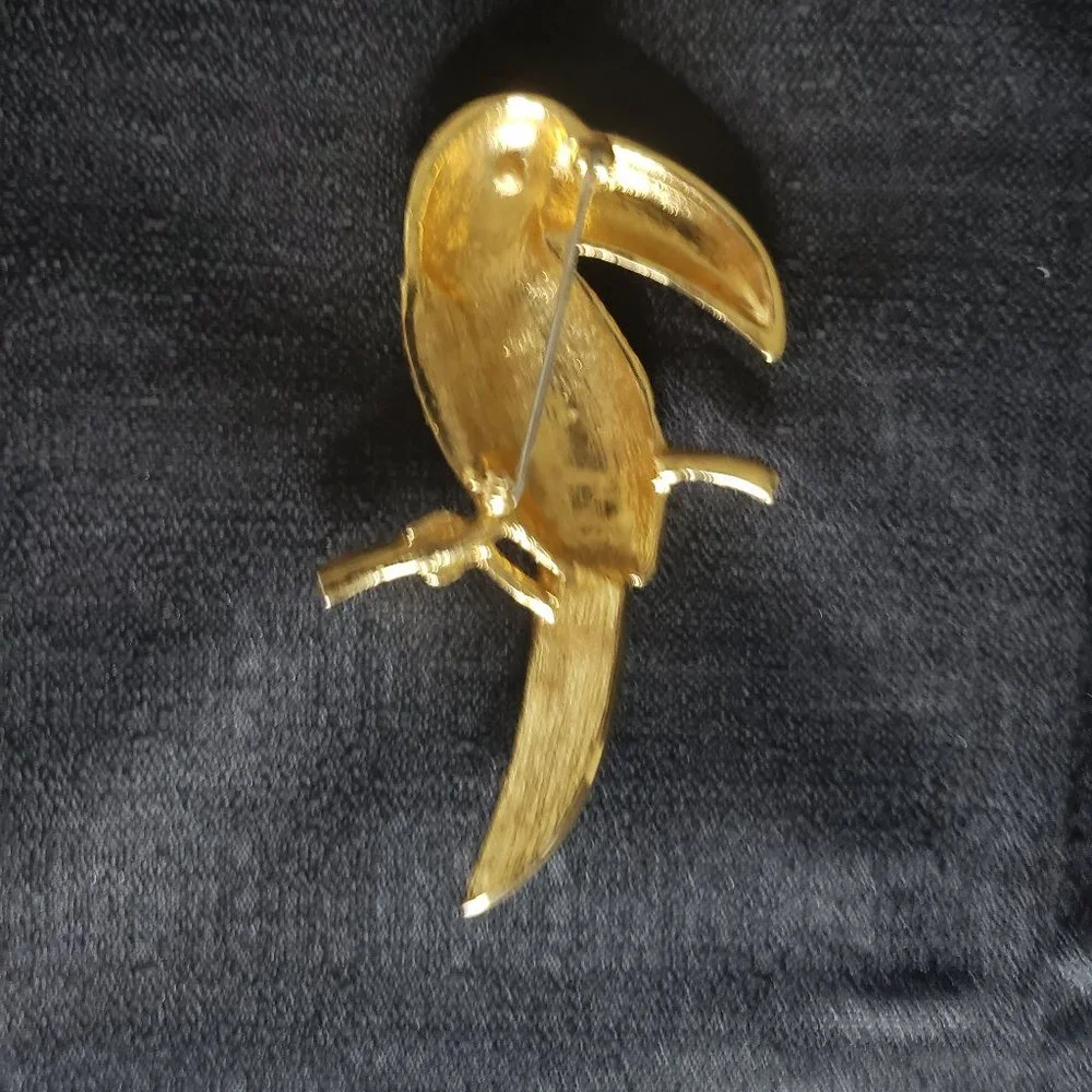 Large Enameled Rhinestone Crystal  Toucan Brooch - Picture 8 of 8